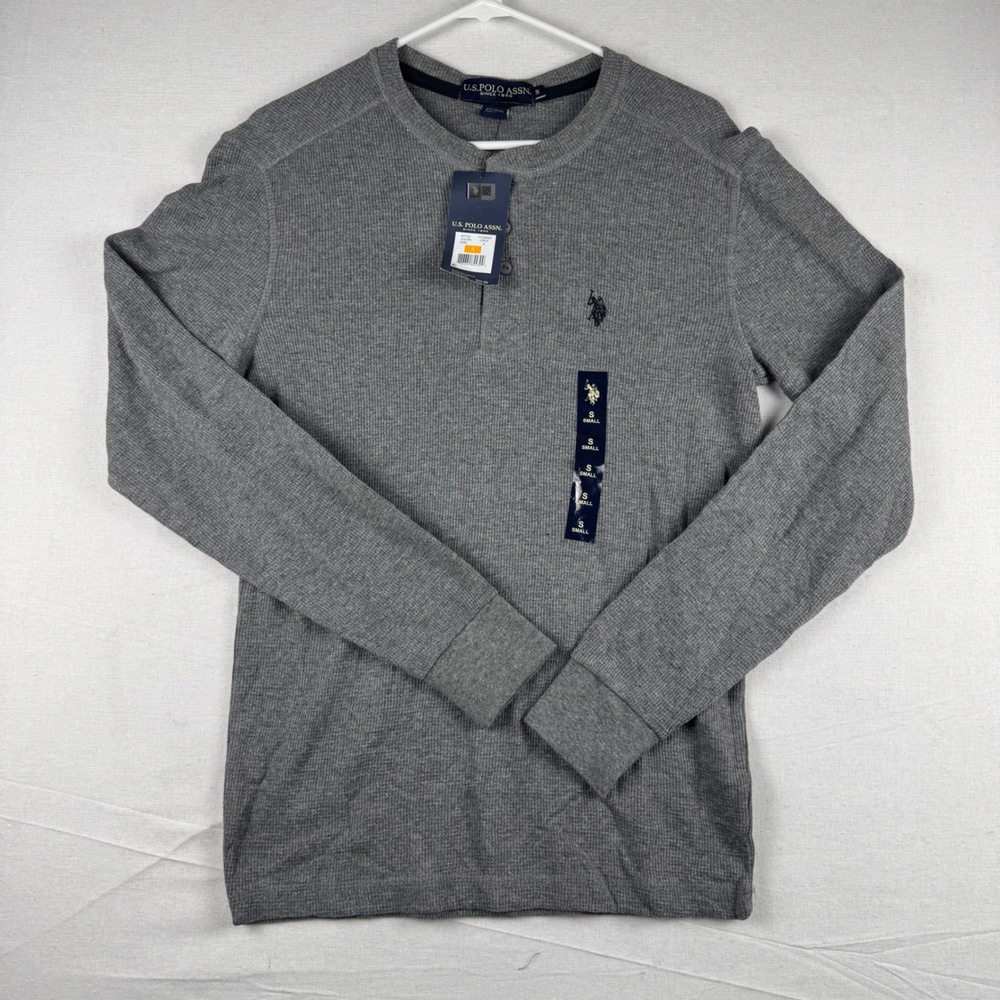 US Polo Assn Mens Henley Thermal Shirt CPGY Grey Waffle Knit 11C83583 Small